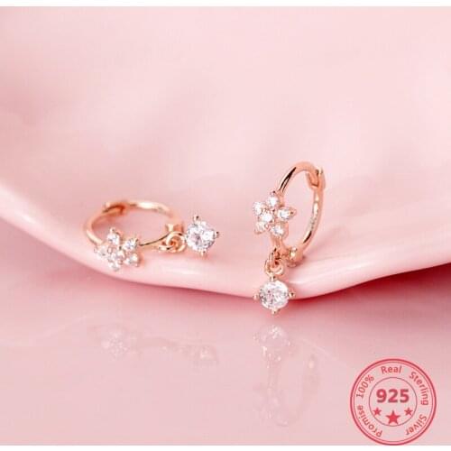 New design S925 Sterling Silver Five Petal flower With Diamond Earrings Fashion Sweet Style Exquisite Girlfriend Jewelry