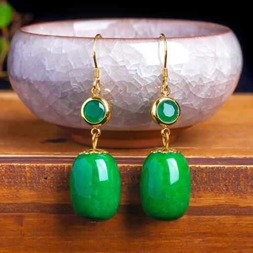 Natural hollow handcarved green jade earrings with 925 sterling silver 925 earrings jewelry earrings for women earrings