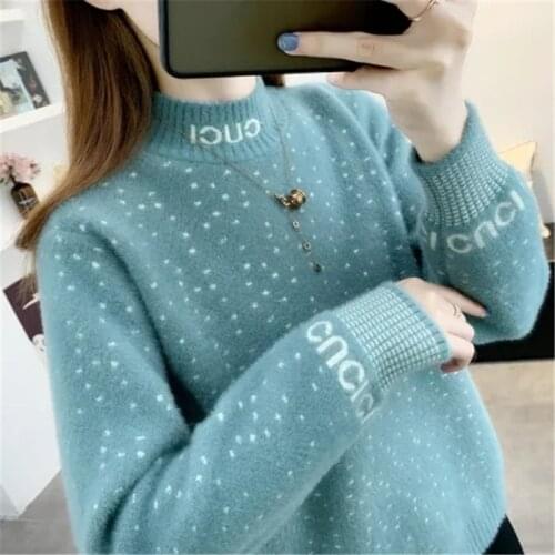 Imitation Mink Velvet Sweater Women 2021 New Autumn Winter Long-sleeved Knitted Pullover Half Turtleneck Sweater Female Jumper