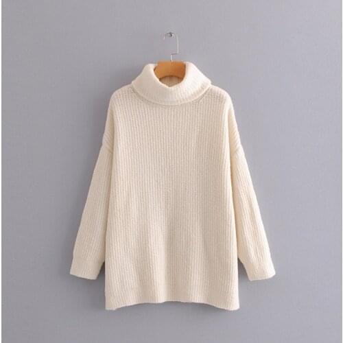 Spring Autumn Womens Solid Color Turtleneck Sweater Mid-length Warm Soft Stack Neck Pullover Knitted Sweater