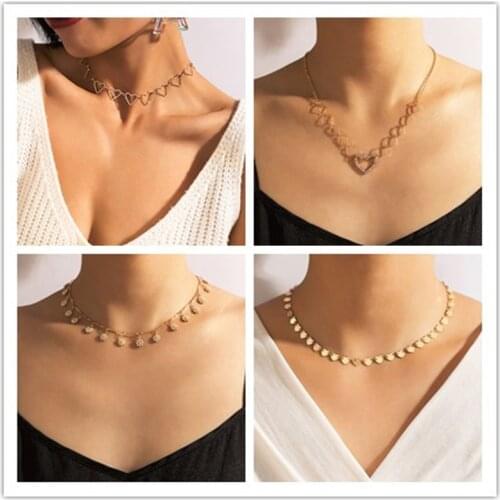 Punk Geometry Love Heart Womens Necklace Hip Hop Girl Gold Color Pendant Necklace Fashion Birthday Party Jewelry