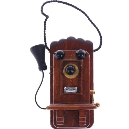 1 Pc Dollhouse Miniature Antique Wall Mount Phone Vintage Style Dollhouse Furniture Accessories 1:12 Scale