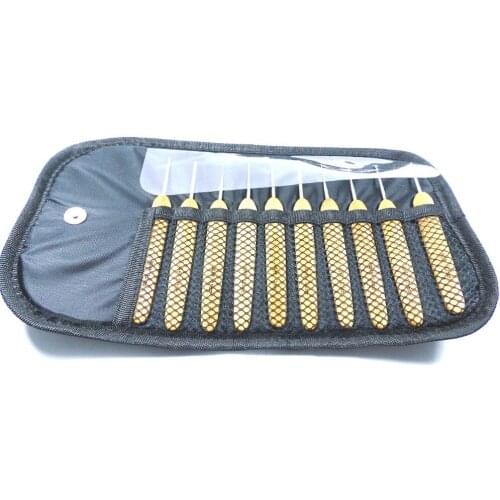 10pc/bag DIY Knitting Needle Crochet Hooks Kits Bamboo Handle Aluminum Head Knitted Tool Sets Texuture Bag NEEDLE-7114