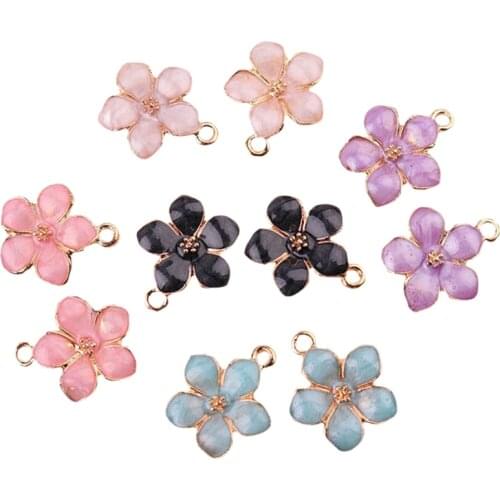 10Pcs/Set Enamel Alloy Flower Charms For Earrings Pendants Necklace Jewelry Findings Handmade Craft DIY Bangle Bracelet