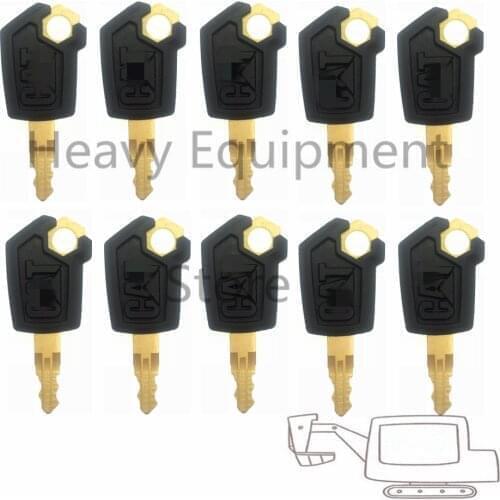 10 PCS Copper Key For Caterpillar CAT Heavy Equipment Ignition Loader Excavator Dozer Metal & Plastic Black & Gold High Quality