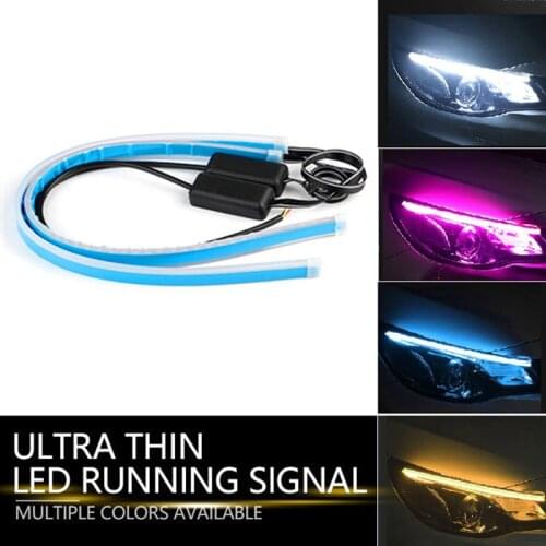 2Pcs 30 45 60cm Auto DRL Daytime Running Light Flexible Soft Tube Guide Waterproof Car LED Strip White Red Turn Signal Yellow
