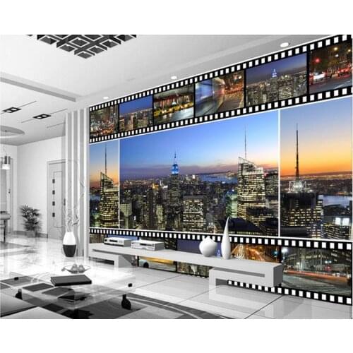 3d wallpaper for room Retro film city night background wall photo 3d wallpaper window mural wallpaper