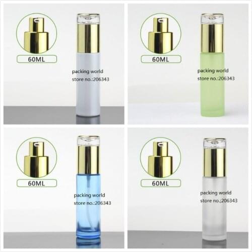 60ml pearl white/green/blue/frosted glass bottle gold pump&lid for serum lotion emulsion foundation skin care cosmetic packing