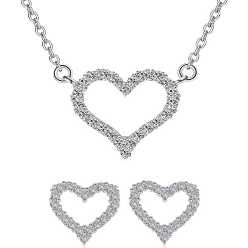 925 conjuntos de jóias de prata esterlina doce micro zircão em forma de coração colar + brincos para jóias de casamento feminino