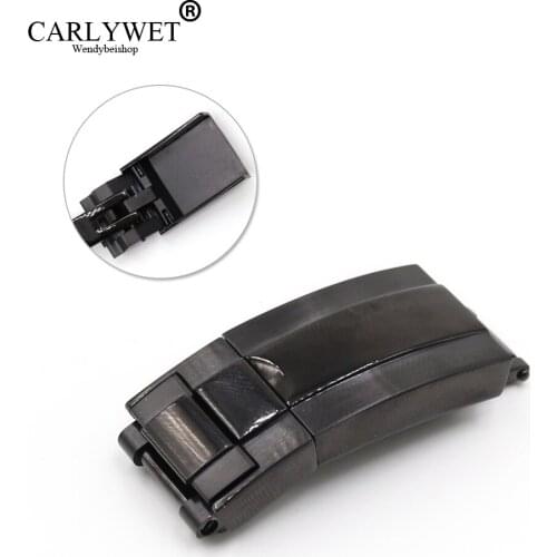 CARLYWET 16mm* 9mm 316L Steel Black Polished Stainless Watch Band Buckle Deployment Clasp For Rolex Bracelet Strap Belt