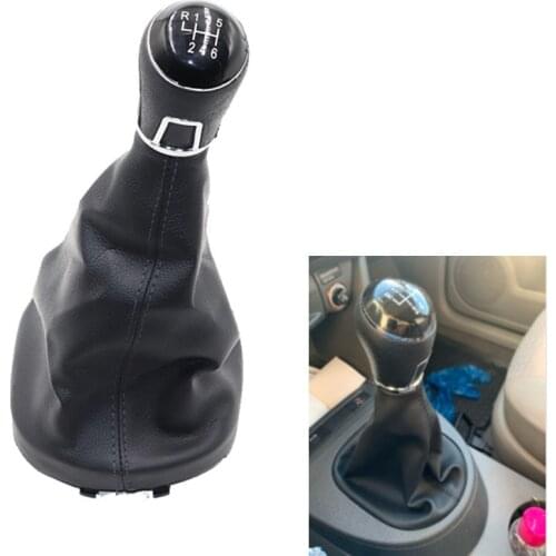 Chrome & Leather Car Shift Gear Knob Lever Gaitor Boot Cover For VW Touran 2003-2010 Caddy MK2 2004 2005 2006 2007 2008 2009