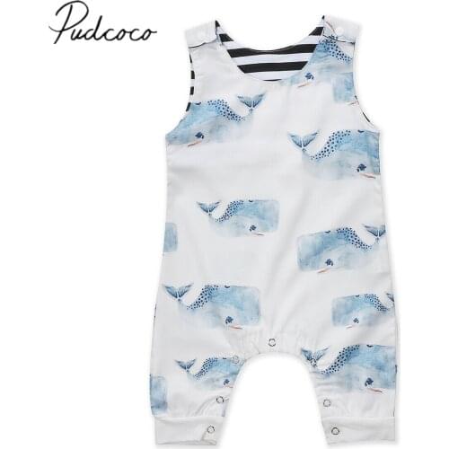 2019 Baby Summer Clothing Newborn Kid Baby Boy Sleeveless Whales Print Romper Jumpsuit Sunsuit Playsuits Casual Outfit Clothes
