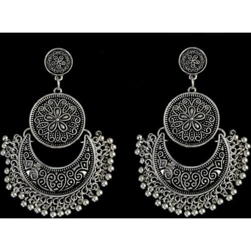 Retro Indian Kundan Jhumka Silver Color Drop Earrings Afghan Bells Statement Earring Gypsy Tribal Bridal Wedding Ethnic Jewelry
