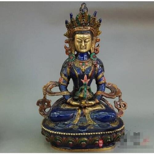 8.4" Pure copper antique cloisonne Buddha home decoration collectibles ornaments
