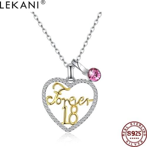 LEKANI 925 Sterling Silver Pendant Necklaces Women Austria Crystal Romantic Heart Shaped Forever 18 Necklace Birthday Jewelry
