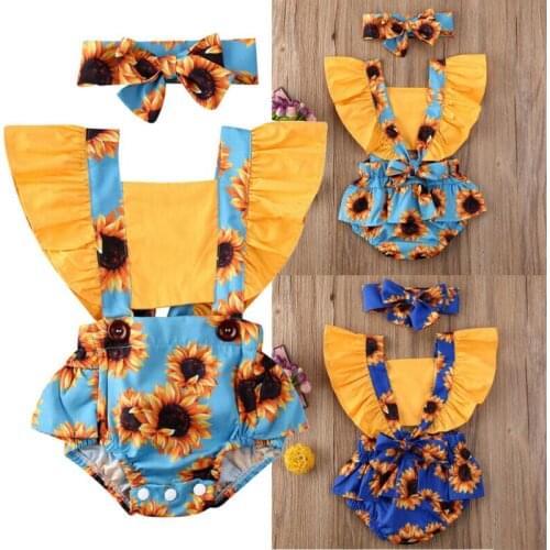 Newborn Infant Baby Girl Summer Jumpsuit Headband Outfit Clothes Set