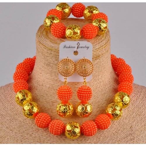 Majalia African Jewelry Plastic Set Orange Nigeria Wedding Woman African Jewelry Sets HQ-05