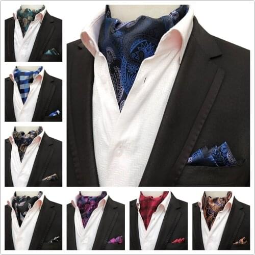 Fashion Men Formal Neckerchief Pocket Square Set Jacquard Woven Ascot Sets