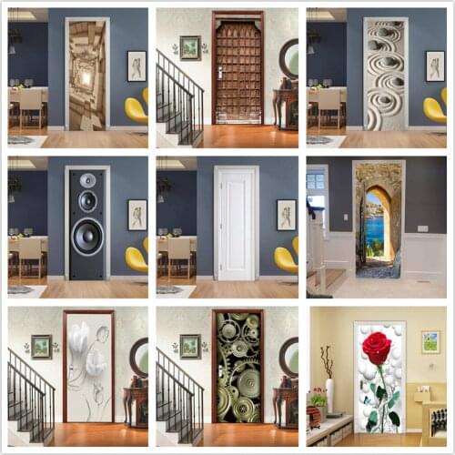 2pcs/set Different Style Door Sticker Home Decor Self Adhesive Wallpaper Vinyl Waterproof Removable Wall Mural Decals deurposter