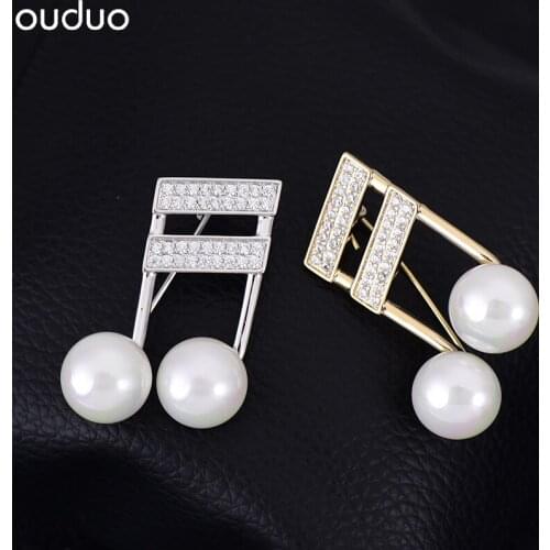 New all-match simple Pearl female musical note Pin Brooch high-grade zircon fashion corsage suit badge sweater accessories