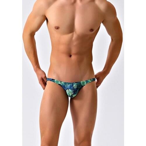 2021 new green print sexy tight low waist men swimwear hot gay swimming pool party swimsuits men narrow side swim briefs bikini