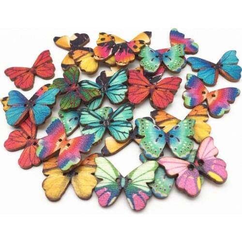 Wholesale 100pcs Colorful 2 Holes Mixed Butterfly Wooden Buttons Sewing Scrapbooking DIY Crafts