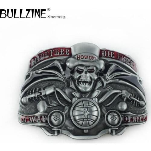 Bullzine wholesale zinc alloy retro Skull belt buckle with pewer finish FP-02824 cowboy jeans gift belt buckle
