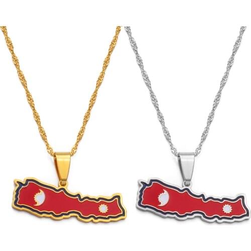 Anniyo Nepal Map Flag Pendant Necklaces Nepalese Ethnic Ornament Jewelry #168321