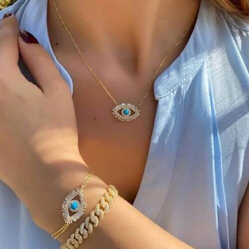 Evil Eye Necklaces Gold Blue Eyes Jewelry Simple Womens Girls drop shipping gold color dainty cz crystal necklace girl lady gift