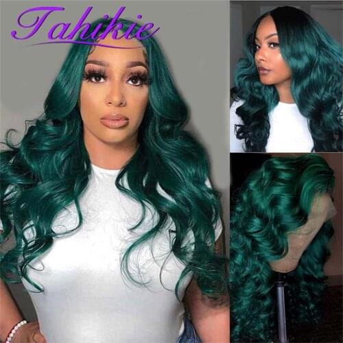 Tahikie Body Wave Lace Front Wig Green Wig Colorful Wigs For Women Human Hair Transparent 13x1 Human Hair Wigs Remy Brazilian