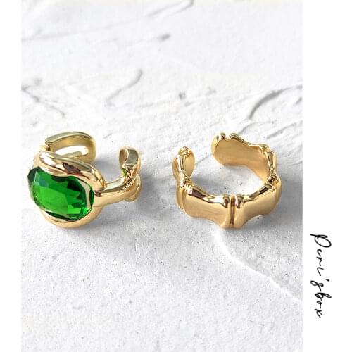 PerisBox Adjustable Bamboo Green Stone Rings Irregular Open Wide Rings Unusual Vintage Chunky Rings For Womens Christmas Gifts