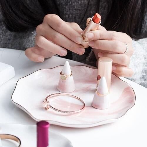 Marble Decor Display Stand Tray Gold Ceramic Jewelry Storage Finger Cone Ring Holder Keep Tidy Crafts Nordic Style Rings Stand