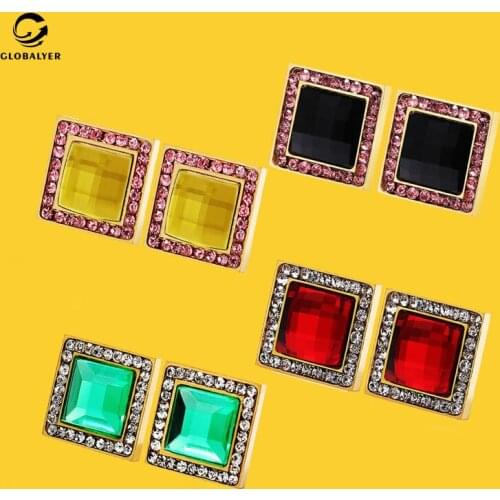 European and American popular hypoallergenic hip-hop earrings Squar fancy color crystal Stainless steel studs Friends' gifts 421