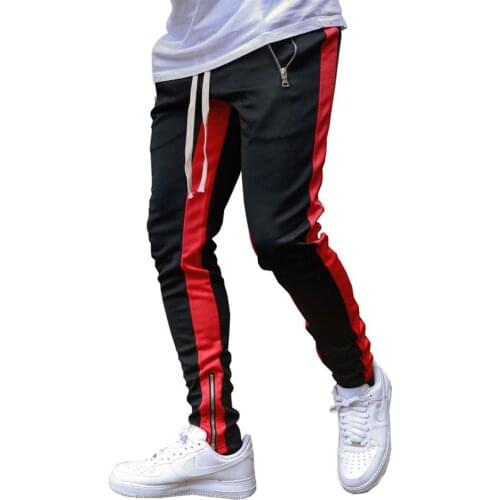 50%HOT Men Stylish Color Block Zip Pockets Drawstring Sports Skinny Pants Trousers