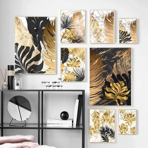 Nordic PlantsGolden Leaves Canvas Paintings Abstract Posters and Print Art Picture for Living Room Kitchen Decortion Unstretched