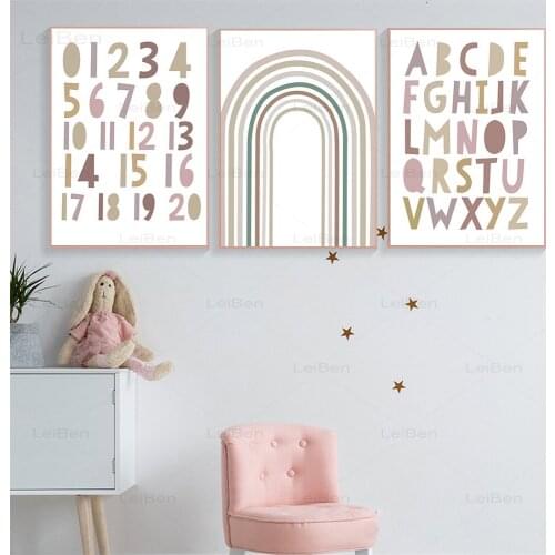 Cartoon Simple Wall Art Poster Abc Alphanumeric Print Canvas Painting Rainbow Custom Name Education Decorating Childrens Room