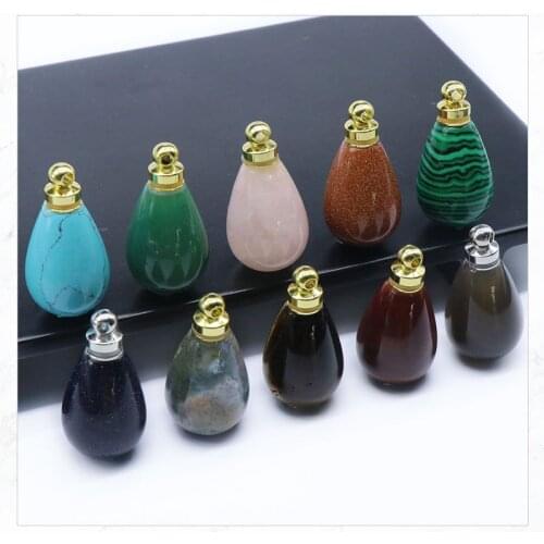 Natural Stone Essential Oil Diffuser Perfume Bottles Pendant Reiki Healing Tiger Eye Agates Quartz Pink Crystal Women Necklace