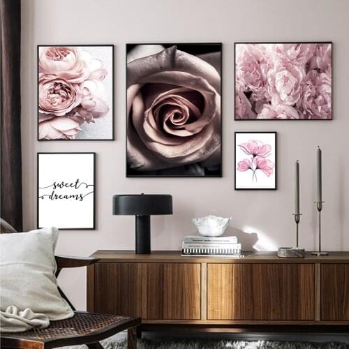 Pink Romantic Flower Home Decoration Painting Rose Peony Elegant Living Room Wall Canvas Art Poster Garden Nordic Bedroom Prints