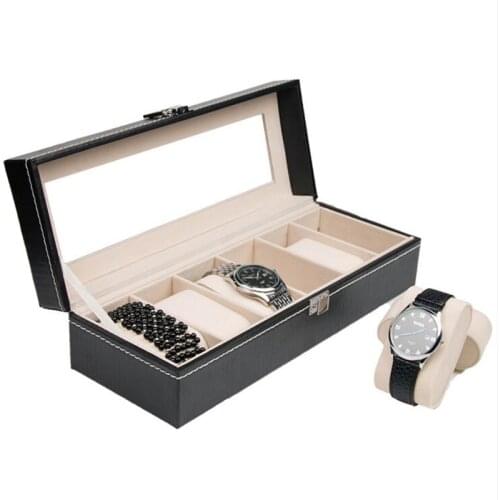 6 Girds Leather/Carbon Fiber Luxury Watch Box Jewelry Storage Box Organizer for Rings Bracelet Display Holder Case For Watch