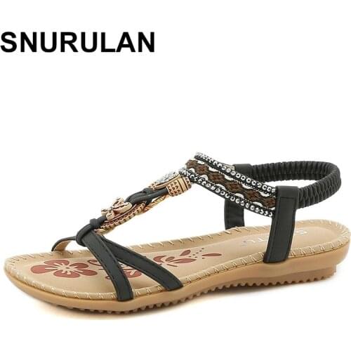 SNURULAN 2021 New National Style Sandals Womens Bohemian Beaded Simple Casual Comfortable Womens Shoes Flat Shoes