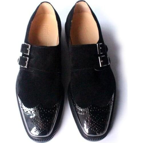 New shoes for men metal Hasp black men shoes cow suede Monk Strap shoes handmade party wedding shoes