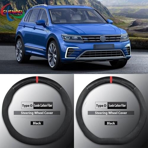 Four Seasons Universal Non-Slip Carbon Fiber Suede Steering Wheel Cover For Volkswagen Tiguan L Car Interior Accessories