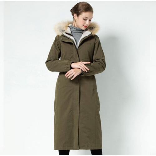 Genuine Rex Rabbit Fur Coat Real Fox Fur Collar Hooded Fur Jacket Long Warm Female Winter Parkas 2020 Women Coats Ropa Zjt643