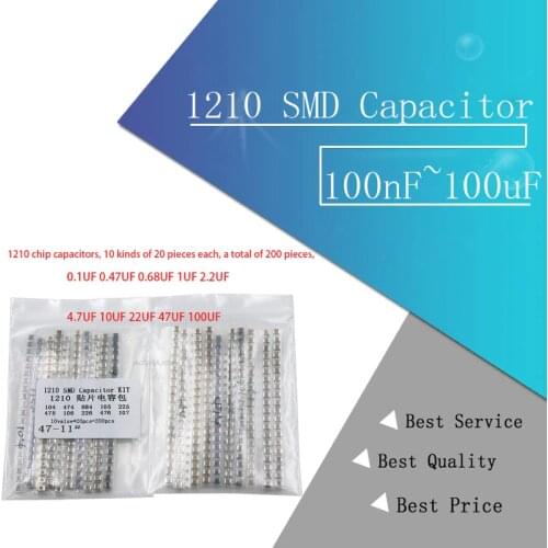1210 SMD Capacitor assorted kit ,10values*20PCS=200PCS 100nF~100uF Samples Kit electronic diy kit