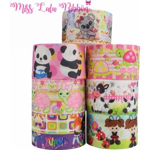 16mm-75mm Panda Cow Tortoise Printed FOE Grosgrain Ribbon DIY Hair Bowknots 50yards/roll