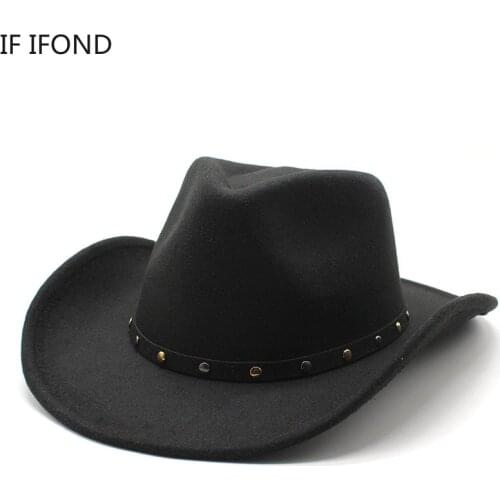 2021 Hot Sale Wool Women Men Western Cowboy Hat Punk belt Gentleman Cowgirl Bowler Cap Jazz Church Cap Sombrero Hombre