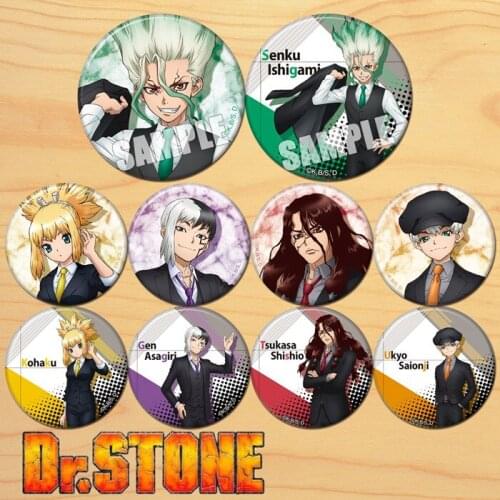 Anime Dr.STONE Senku Gen Kohaku Tsukasa Figure 8546 Badge Round Brooch Pin Gifts Kids Collection Toy
