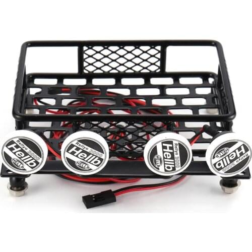 RC Car Roof Rack Luggage Carrier General Type With 4 Round LED Light Bars Truck Crawler For CC01 CR01 SCX10 RC4WD
