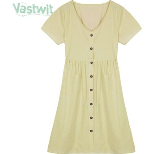 Maternity V Neck Short Sleeves Faux Wrap Dresses Elegant Pregnancy Pure Color Plus Size Button Pocket Sundress For Pregnant Wome