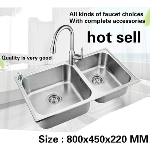 Free shipping Big hot sell standard kitchen sink 1 mm double groove food grade 304 stainless steel 800x450 MM